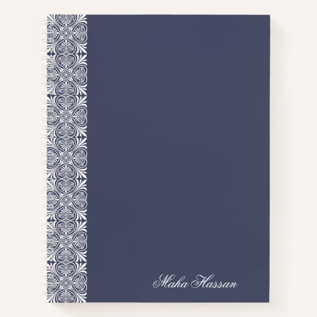 Cuaderno floral azul de corona personalizado (Anverso)