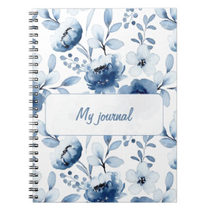 Cuaderno Floral Azul Diario de Flores Elegante