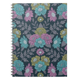 Cuaderno Floral azul oscuro, verde y púrpura