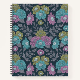 Cuaderno Floral azul oscuro, verde y púrpura
