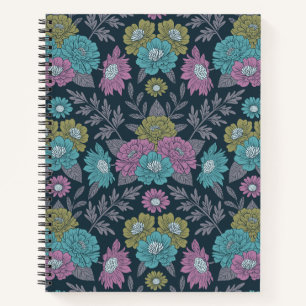 Cuaderno Floral azul oscuro, verde y púrpura