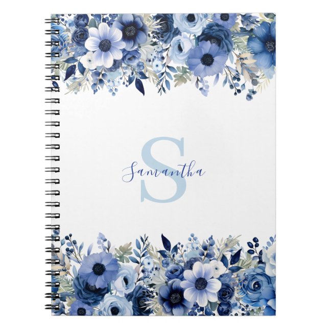 Cuaderno Floral azul personalizada (Frente)