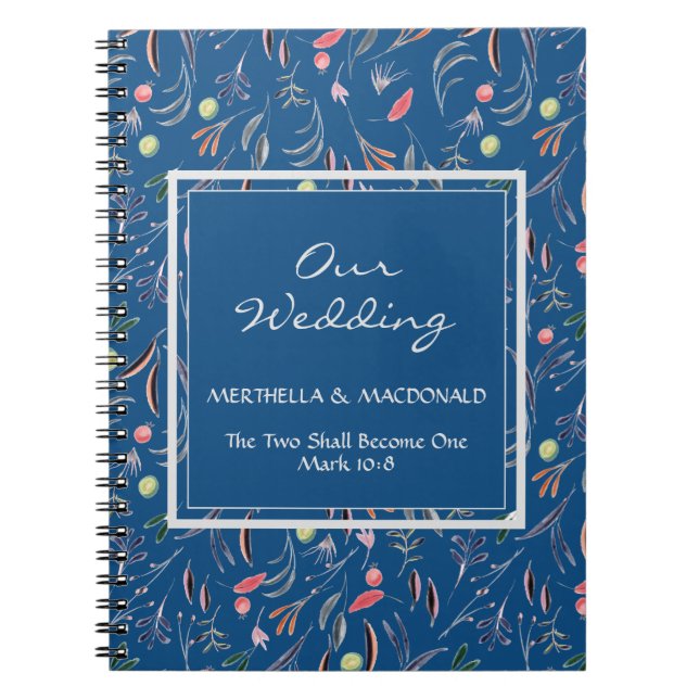 Cuaderno Floral azul personalizada NUESTRO BODA (Frente)