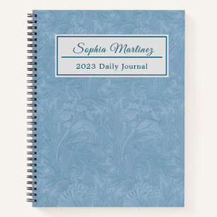 Cuaderno Floral Azul Polvo Elegante   Espiral Personalizada