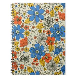 Cuaderno Floral azul retro, amarillo y Naranja