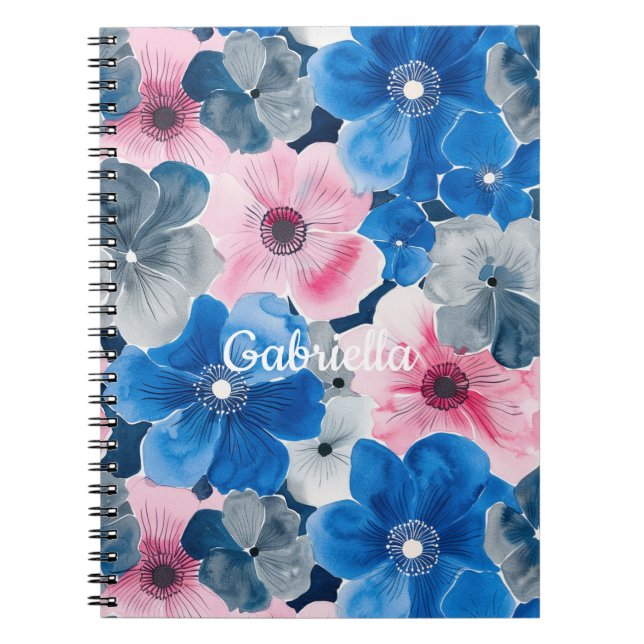 Cuaderno Floral azul rosa de moda (Frente)