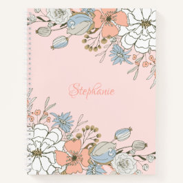 Cuaderno Floral azul rosa Rubor personalizada