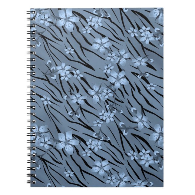 Cuaderno Floral, azul, tigre patrón (Frente)