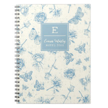 Floral azul vintage monogramada personalizada