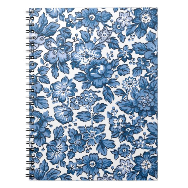 Cuaderno Floral azul y blanca de bonito (Frente)