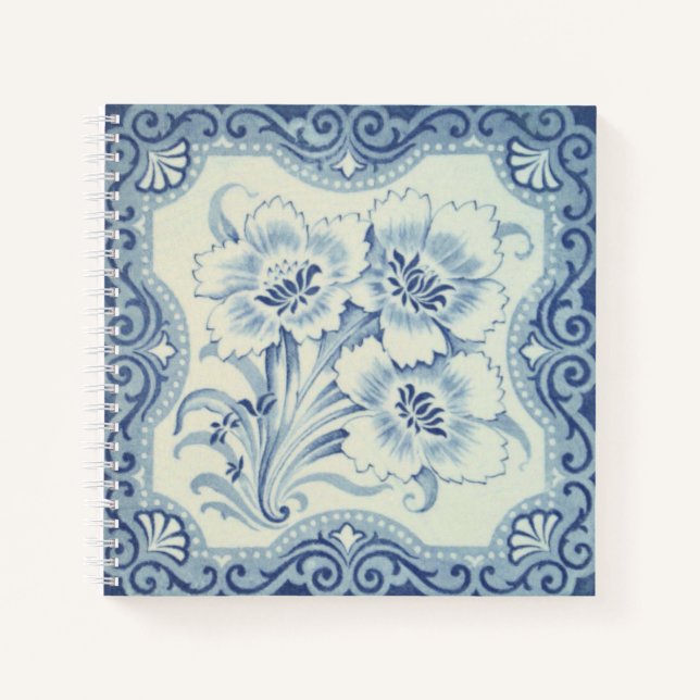 Cuaderno Floral azul y blanca victoriana mallica antigüedad (Anverso)