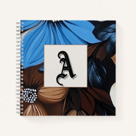 Cuaderno Floral azul y chocolate - Monograma personalizado