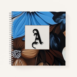 Cuaderno Floral azul y chocolate - Monograma personalizado