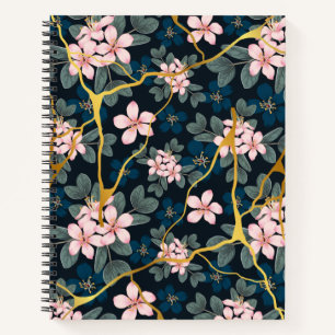 Cuaderno Floral azul y dorada