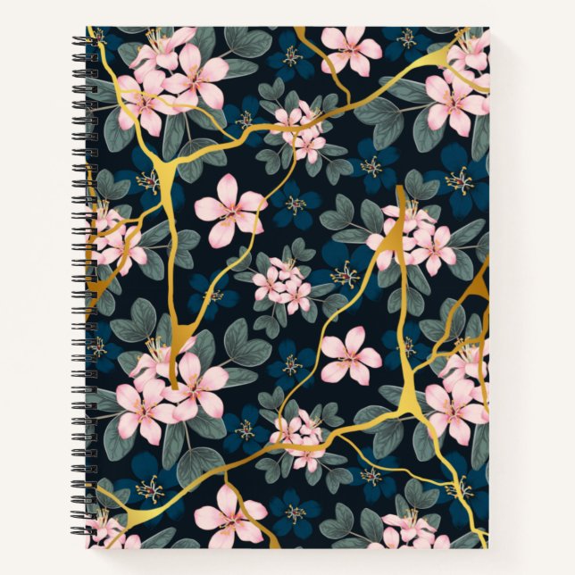 Cuaderno Floral azul y dorada (Anverso)
