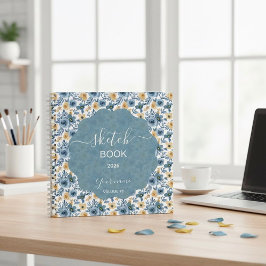 Cuaderno Floral Azul y Dorado