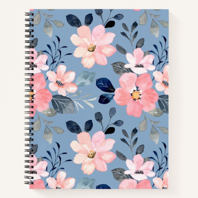 Cuaderno Floral azul y rosa (Anverso)