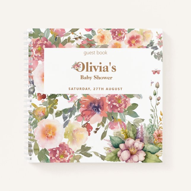 Cuaderno Floral Baby Girl Shower Fiesta Guest Book (Anverso)