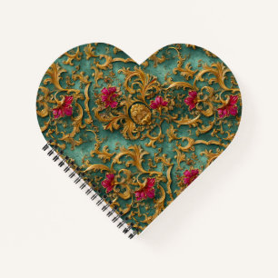 Cuaderno Floral Barroco Esmeralda con Adornos Dorados
