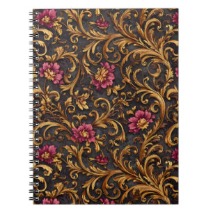 Cuaderno Floral Barroco Oscuro con Roleos de Oro