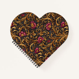 Cuaderno Floral Barroco Oscuro con Roleos de Oro