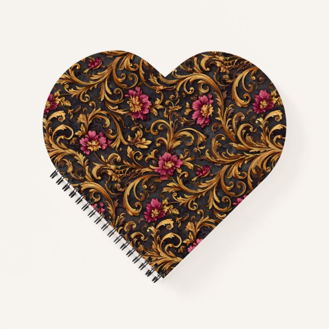 Cuaderno Floral Barroco Oscuro con Roleos de Oro (Anverso)