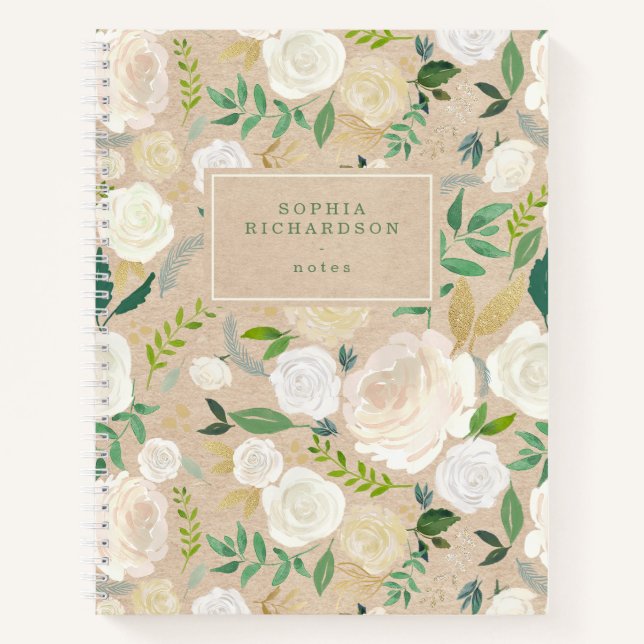 Cuaderno Floral blanca moderna y rústica en apariencia Kraf (Anverso)
