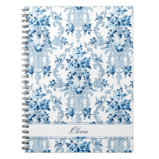 Cuaderno Floral blanca y azul Rococo de Francia personaliza