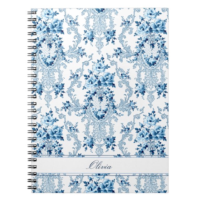 Cuaderno Floral blanca y azul Rococo de Francia personaliza (Frente)