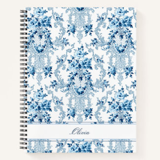Cuaderno Floral blanca y azul Rococo francés personalizada
