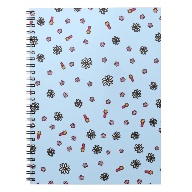 Cuaderno Floral blanca y rosa suave con estrellas en azul (Frente)