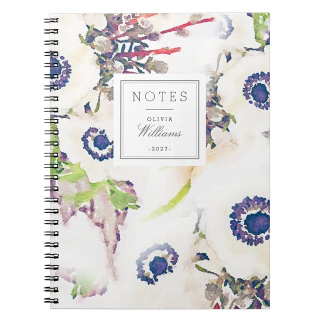 Cuaderno floral blanco de Lastname del nombre de (Frente)