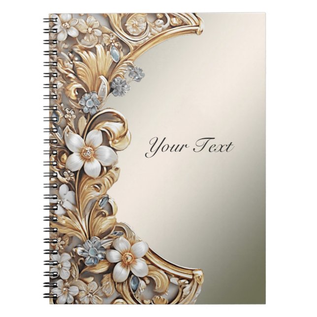 Cuaderno floral blanco dorado decorativo (Frente)