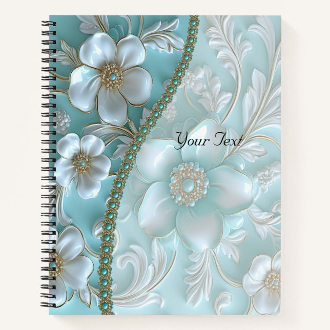 Cuaderno Floral Blanco Turquesa (Anverso)