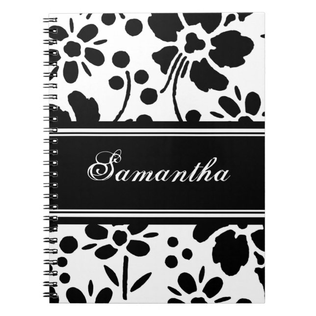 Cuaderno floral blanco y negro conocido de encargo (Frente)