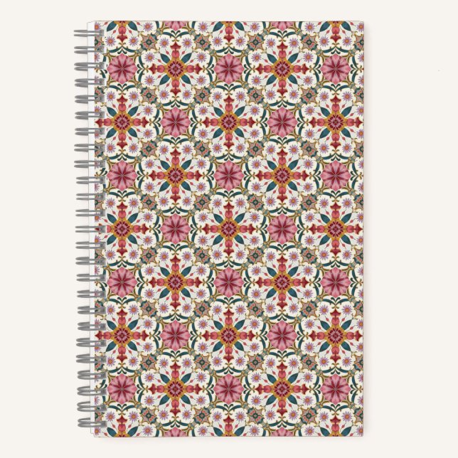 Cuaderno Floral Boho Pattern in Red, Pink & Teal (Anverso)