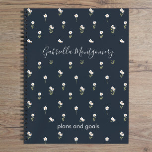 Cuaderno Floral Boho Wildflower Azul Oscuro Nombre Texto At