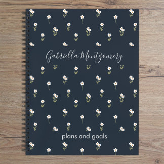 Cuaderno Floral Boho Wildflower Azul Oscuro Nombre Texto At