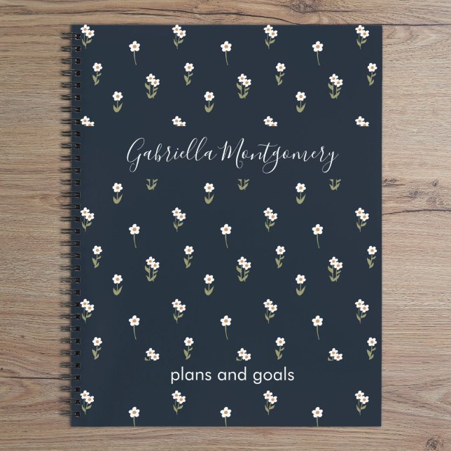 Cuaderno Floral Boho Wildflower Azul Oscuro Nombre Texto At (Subido por el creador)