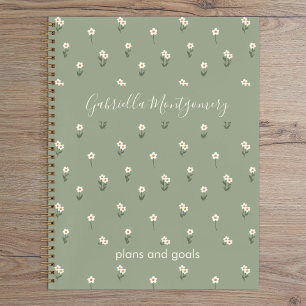 Cuaderno Floral Boho Wildflower Verde Salvia Nombre Texto D