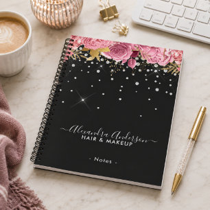 Cuaderno Floral Botánico Moderno de Diamantes Brillantes Ro
