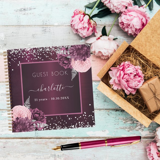 Cuaderno Floral burgundy plateada de cumpleaños (Subido por el creador)