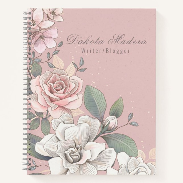 Cuaderno Floral clásica rosa y marfil-Rosa (Anverso)