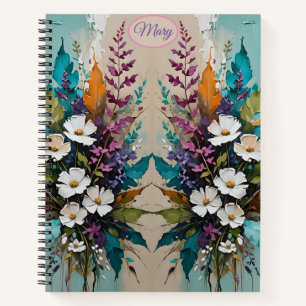 Cuaderno Floral colorida sobre el beige azul Verde azulado