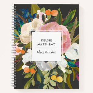 Cuaderno Floral con Bonito de colirio botánico   Negro