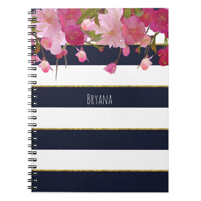 Cuaderno Floral con brillo de oro falso moderno elegante (Frente)