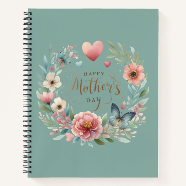 Cuaderno Floral con mariposa feliz día de la madre (Anverso)