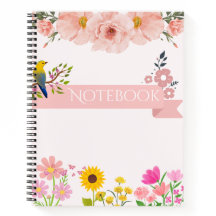 Cuaderno floral con pájaro y girasol