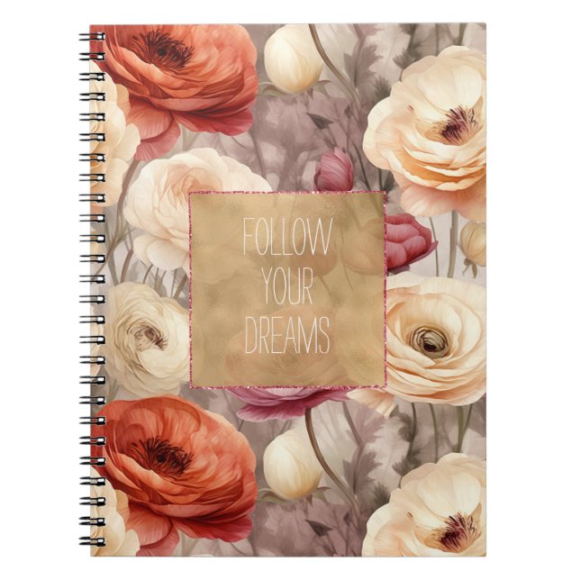 Cuaderno Floral crema roja borgoñona (Frente)