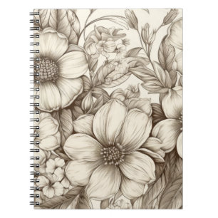Cuaderno Floral crema sepia granja neutral botánico